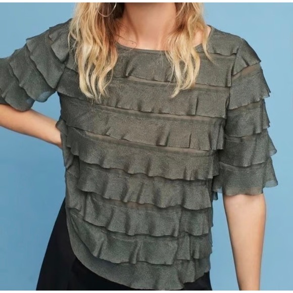 Vanessa Virginia Tops - Anthropology Vanessa Virginia Green Ruffle Tiered Short Sleeve Top Size Large